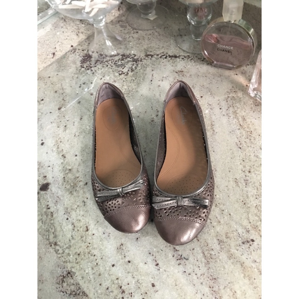 CLARKS BENDABLES Women's Poem Journal Metallic Brown Gray Ballet Flats 7 M